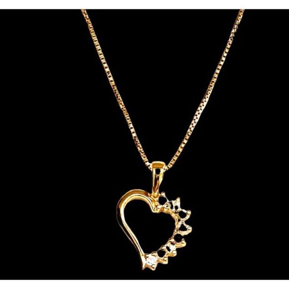 ES# Gold Vermeil & Cz Heart Necklace - Picture 3 of 6